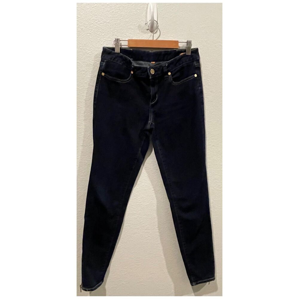 TORY BURCH Dark Wash Cropped Slim Zip Hem Skinny Jeans